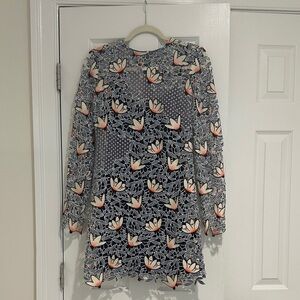 Self-Portrait Floral Long Sleeve Dress - Navy and Pink